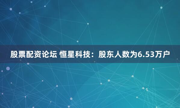 股票配资论坛 恒星科技：股东人数为6.53万户