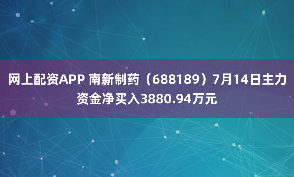 网上配资APP 南新制药（688189）7月14日主力资金净买入3880.94万元